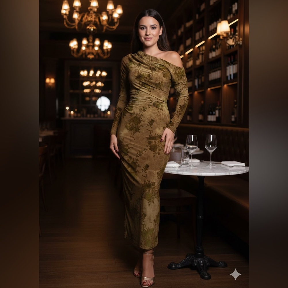 Zara One Shoulder Olive Dress